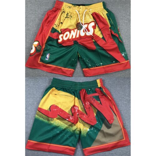 6864860d7c785_1 Men's Oklahoma City Thunder Green/Yellow/Red SuperSonics Shorts (Run Small)