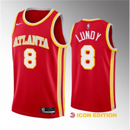 686487dfe1f1c_1 Men's Atlanta Hawks #8 Seth Lundy Red 2023 Draft Icon Edition Stitched Jersey