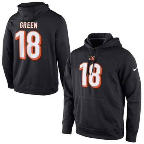 m12023122600298_1 Bengals #18 A.J. Green Black Player Pullover Performance NFL Hoodie