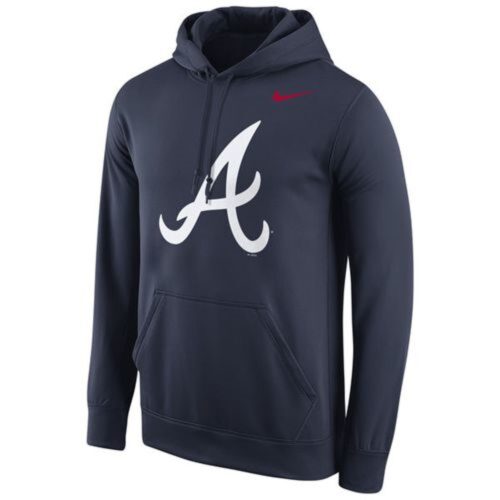 m1202401170044_1 Atlanta Braves Logo Performance Navy Pullover MLB Hoodie