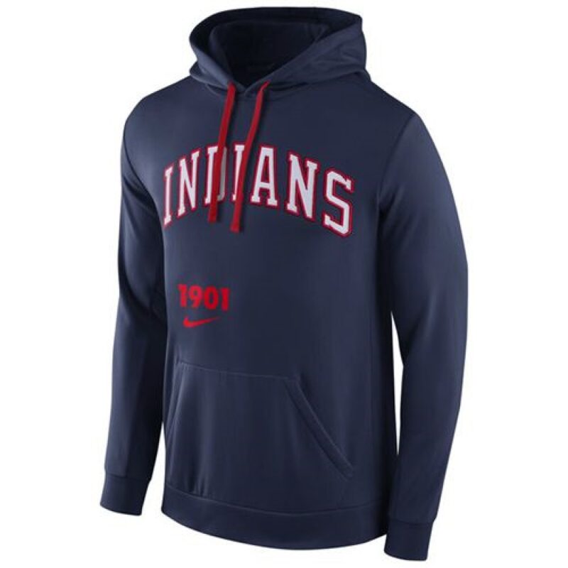 Cleveland indians Cooperstown Performance Pullover Navy Blue MLB Hoodie