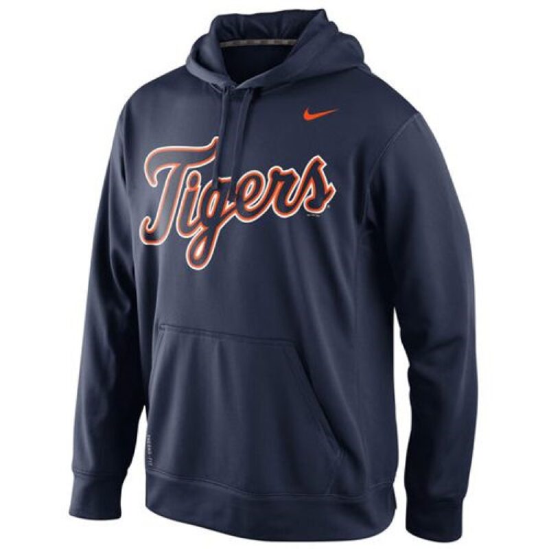 m1202401170258_1 Detroit Tigers Men's KO Wordmark Perfomance Navy MLB Hoodie