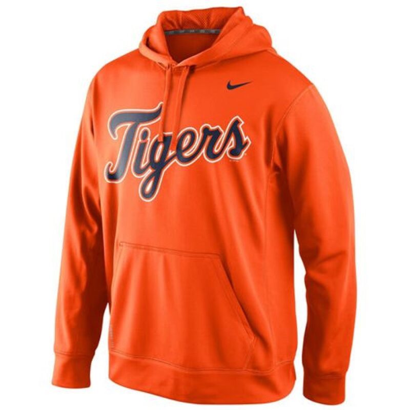 m1202401170259_1 Detroit Tigers Men's KO Wordmark Perfomance Orange MLB Hoodie