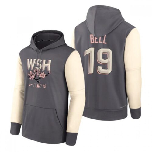 m1202401170713_1 Men's Washington Nationals #19 Josh Bell 2022 Grey City Connect Cherry Blossom Print Hoodie