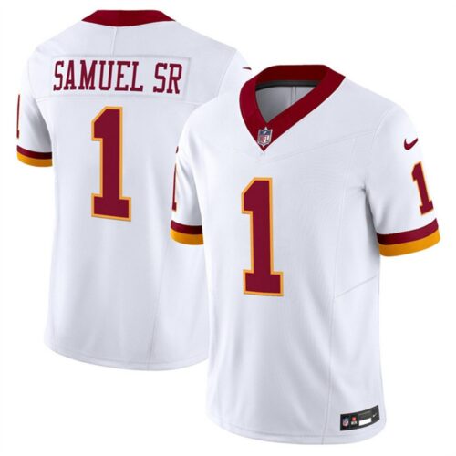 m120250804001_1 Men's Washington Commanders #1 Deebo Samuel Sr. White 2025 F.U.S.E. Throwback Vapor Limited Stitched Football Jersey
