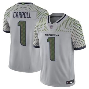m1202509040013_1 Men's Seattle Seahawks #1 Pete Carroll Gray Rivalries Collection F.U.S.E. Vapor Limited Stitched Jersey