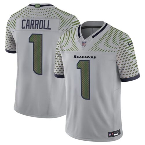 m1202509040013_1 Men's Seattle Seahawks #1 Pete Carroll Gray Rivalries Collection F.U.S.E. Vapor Limited Stitched Jersey