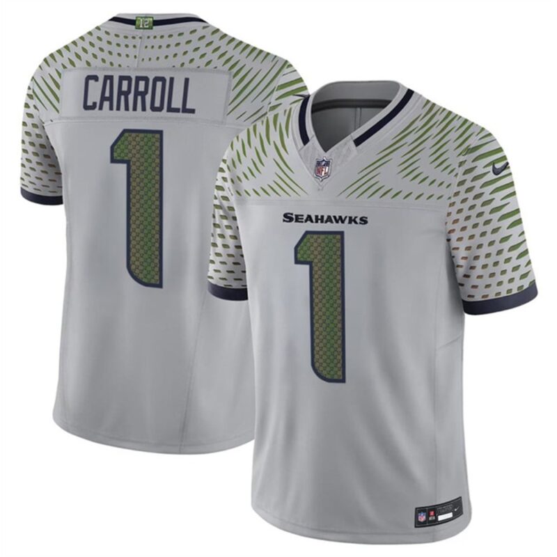 m1202509040013_1 Men's Seattle Seahawks #1 Pete Carroll Gray Rivalries Collection F.U.S.E. Vapor Limited Stitched Jersey