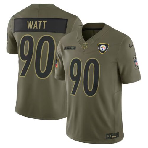 m120250929006_1 Youth Pittsburgh Steelers #90 T.J. Watt Nike Olive 2025 Salute to Service Limited Jersey