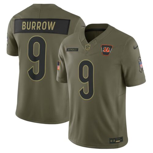 m120250929022_1 Youth Cincinnati Bengals #9 Joe Burrow Nike Olive 2025 Salute to Service Limited Jersey