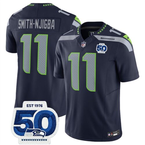 m20250821038_1 Men's Seattle Seahawks #11 Jaxon Smith-Njigba Navy 2025 F.U.S.E. 50th Anniversary Patch Vapor Untouchable Limited Stitched Football Jersey