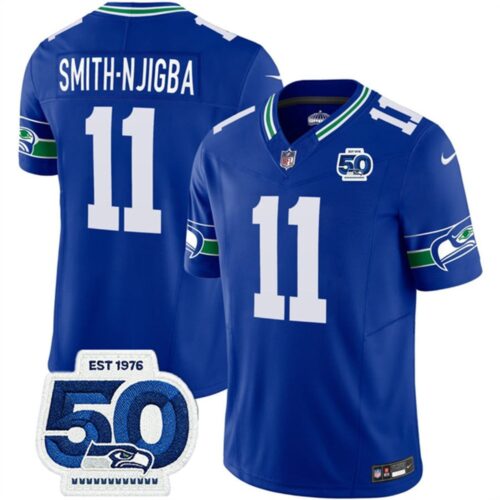 m20250821039_1 Men's Seattle Seahawks #11 Jaxon Smith-Njigba Royal 2025 F.U.S.E 50th Anniversary Patch Throwback Vapor Limited Stitched Football Jersey
