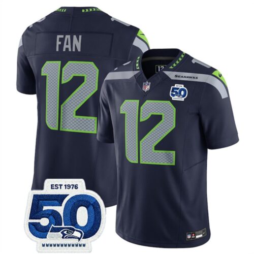 m20250821040_1 Men's Seattle Seahawks #12 Fan Navy 2025 F.U.S.E. 50th Anniversary Patch Vapor Untouchable Limited Stitched Football Jersey