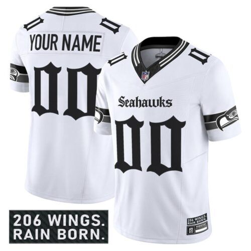 m20250821099_1 Youth Seattle Seahawks Active Player Custom White 2025 F.U.S.E. 'Gothic Rain City Shadows Edition' Vapor Limited Stitched Football Jersey