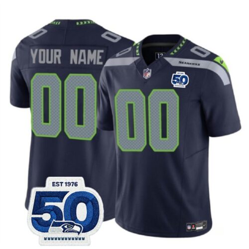 m20250821113_1 Youth Seattle Seahawks Active Player Custom Navy 2025 F.U.S.E. 50th Anniversary Patch Vapor Untouchable Limited Stitched Football Jersey