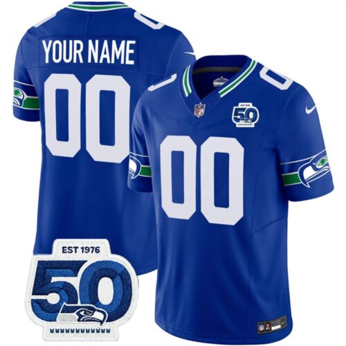 m20250821114_1 Youth Seattle Seahawks Active Player Custom Royal 2025 F.U.S.E 50th Anniversary Patch Throwback Vapor Limited Stitched Football Jersey