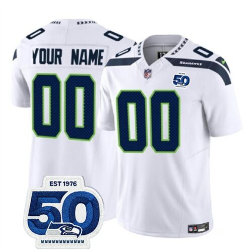 m20250821115_1 Youth Seattle Seahawks Active Player Custom White 2025 F.U.S.E. 50th Anniversary Patch Vapor Untouchable Limited Stitched Football Jersey