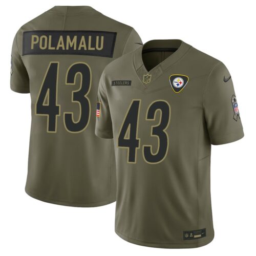 m202510040145_1 Youth's Pittsburgh Steelers #43 Troy Polamalu Nike Olive 2025 Salute to Service Retired Limited Jersey