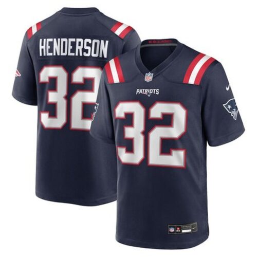 m20251023001_1 Men's New England Patriots #32 TreVeyon Henderson Nike Navy 2025 NFL Draft Game Jersey