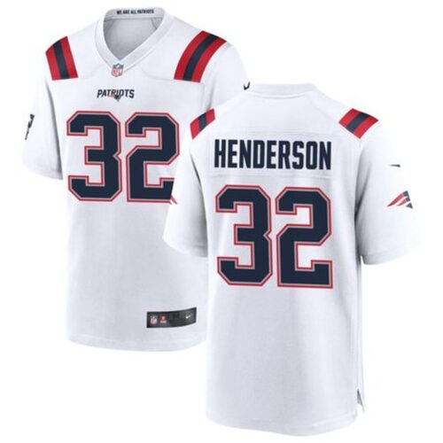m20251023002_1 Men's New England Patriots #32 TreVeyon Henderson Nike White 2025 NFL Draft Game Jersey