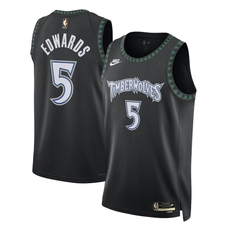m202510310095_1 Youth Minnesota Timberwolves #5 Anthony Edwards Black 2025/26 Hardwood Classics Jersey