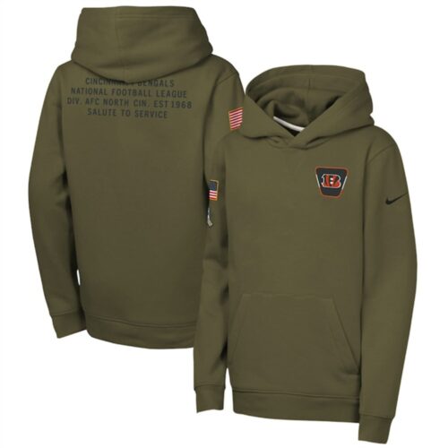 m20251104074_1 Youth Cincinnati Bengals Olive 2025 Salute to Service Club Fleece Hoodie