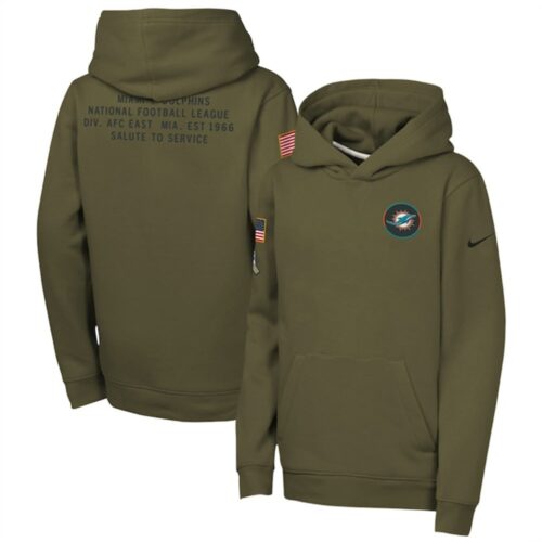 m20251104087_1 Youth Miami Dolphins Olive 2025 Salute to Service Club Fleece Hoodie