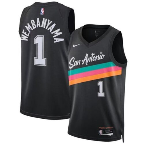 m202512030002_1 Men's San Antonio Spurs #1 Victor Wembanyama Black 2025/26 Statement Edition Jersey