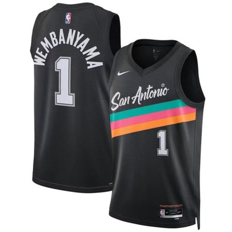 m202512030002_1 Men's San Antonio Spurs #1 Victor Wembanyama Black 2025/26 Statement Edition Jersey